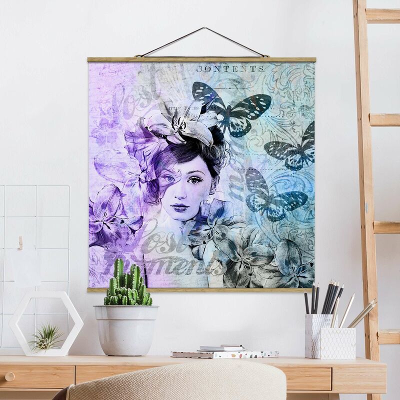 

Imagen de tela - Shabby Chic Collage - Portrait With Butterflies - Cuadrado 1:1 Dimensión LxA: 100cm x 100cm