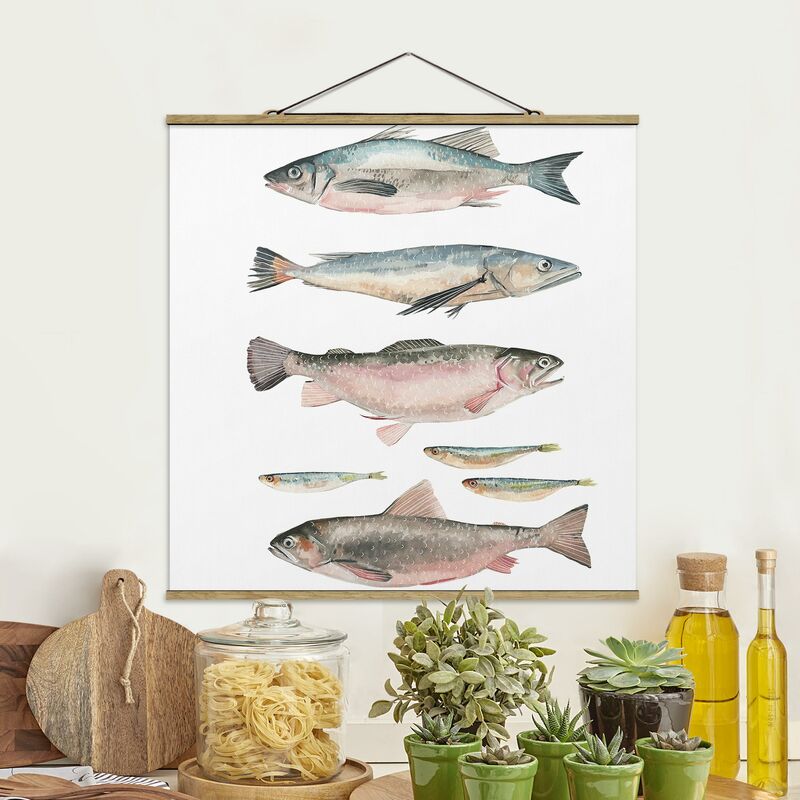 

Imagen de tela - Seven Fish In Watercolor I - Cuadrado 1:1 Dimensión LxA: 50cm x 50cm