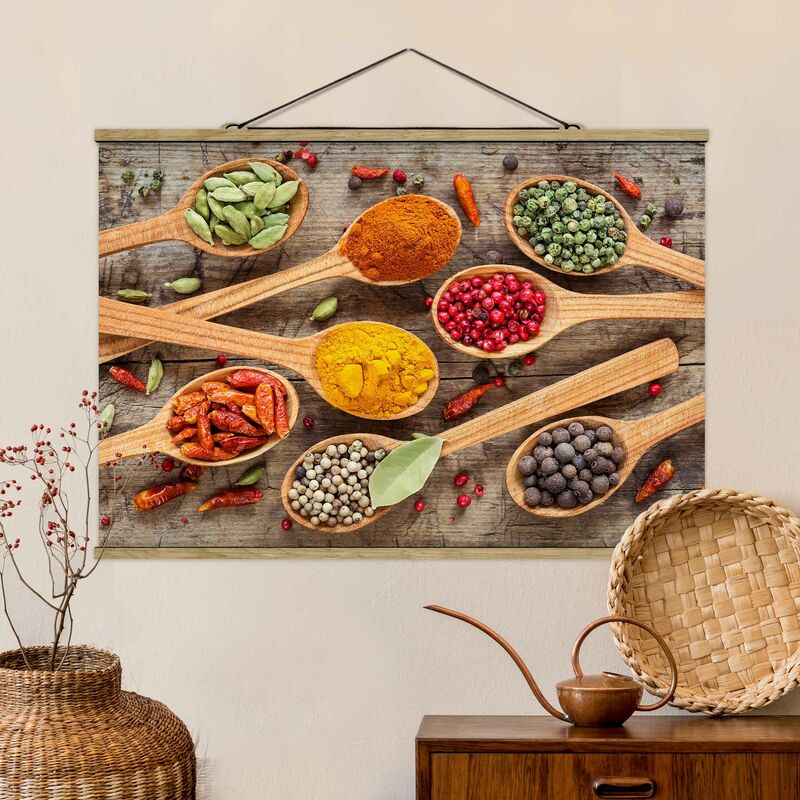 

Imagen de tela - Spices On Wooden Spoon - Apaisado 2:3 Dimensión LxA: 53.5cm x 80cm