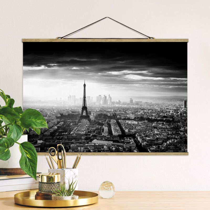 

Imagen de tela - The Eiffel Tower From Above Black And White - Apaisado 2:3 Dimensión LxA: 66.5cm x 100cm