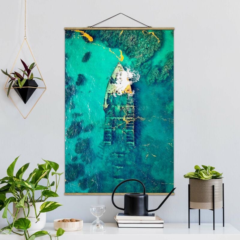 

Imagen de tela - Top View Ship Wreck In The Ocean - Alto 3:2 Dimensión LxA: 150cm x 100cm