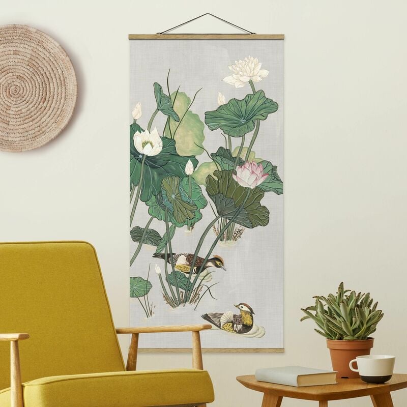 

Imagen de tela - Vintage Illustration Of Lotus Flowers In The Pond - Alto 2:1 Dimensión LxA: 70cm x 35cm