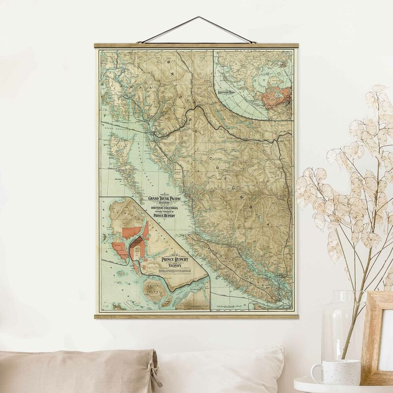 

Imagen de tela - Vintage Map British Columbia - Alto 4:3 Dimensión LxA: 106.5cm x 80cm