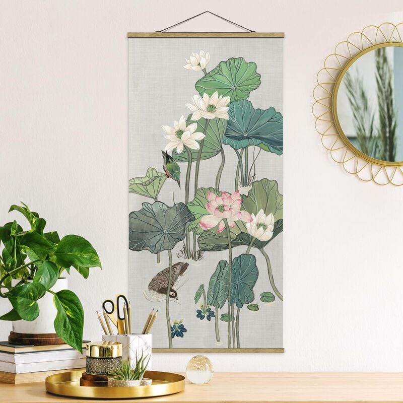 

Imagen de tela - Vintage Illustration Of Lotus Flowers In The Pond II - Alto 2:1 Dimensión LxA: 100cm x 50cm