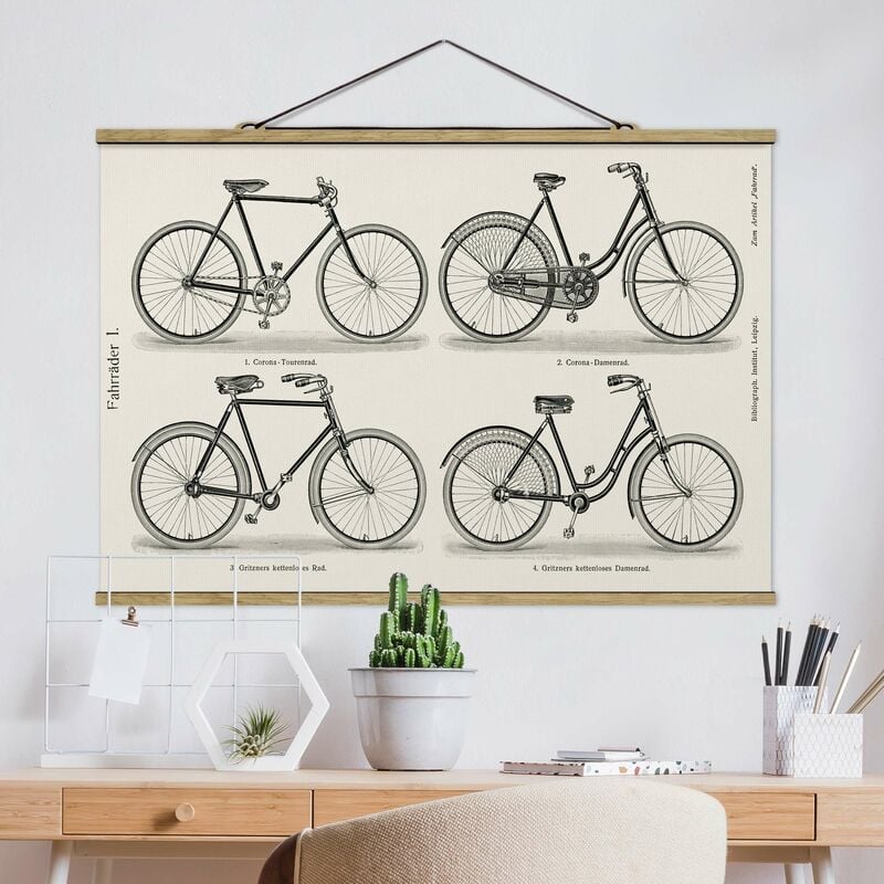 

Imagen de tela - Vintage Poster Bicycles - Apaisado 2:3 Dimensión LxA: 23.5cm x 35cm