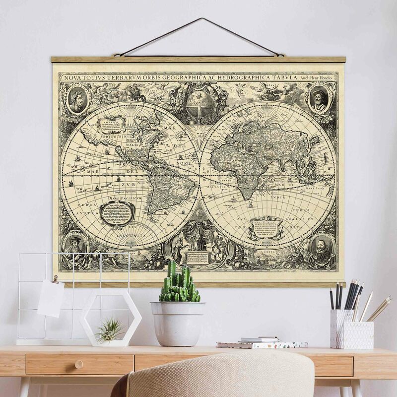 

Imagen de tela - Vintage World Map Antique Illustration - Apaisado 3:4 Dimensión LxA: 37.5cm x 50cm