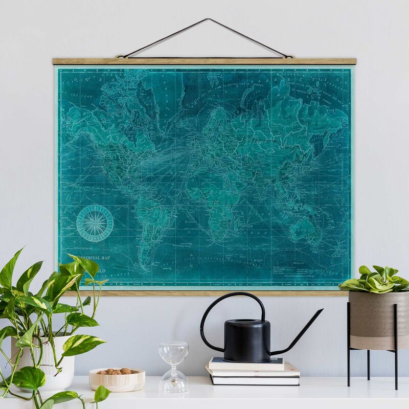 

Imagen de tela - Vintage World Map Azure - Apaisado 3:4 Dimensión LxA: 60cm x 80cm
