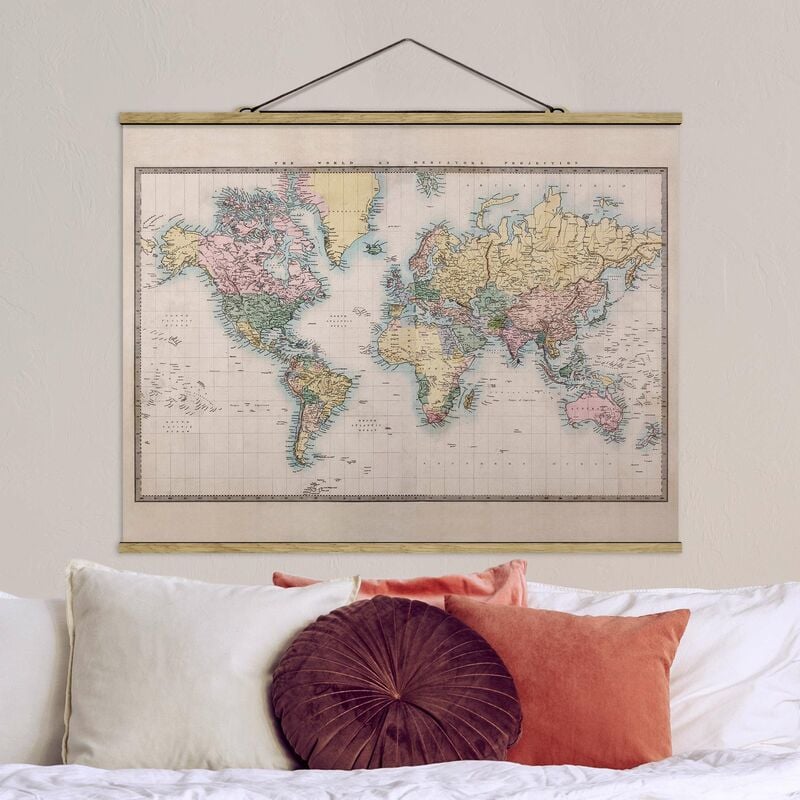

Imagen de tela - Vintage World Map 1850 - Apaisado 3:4 Dimensión LxA: 26cm x 35cm