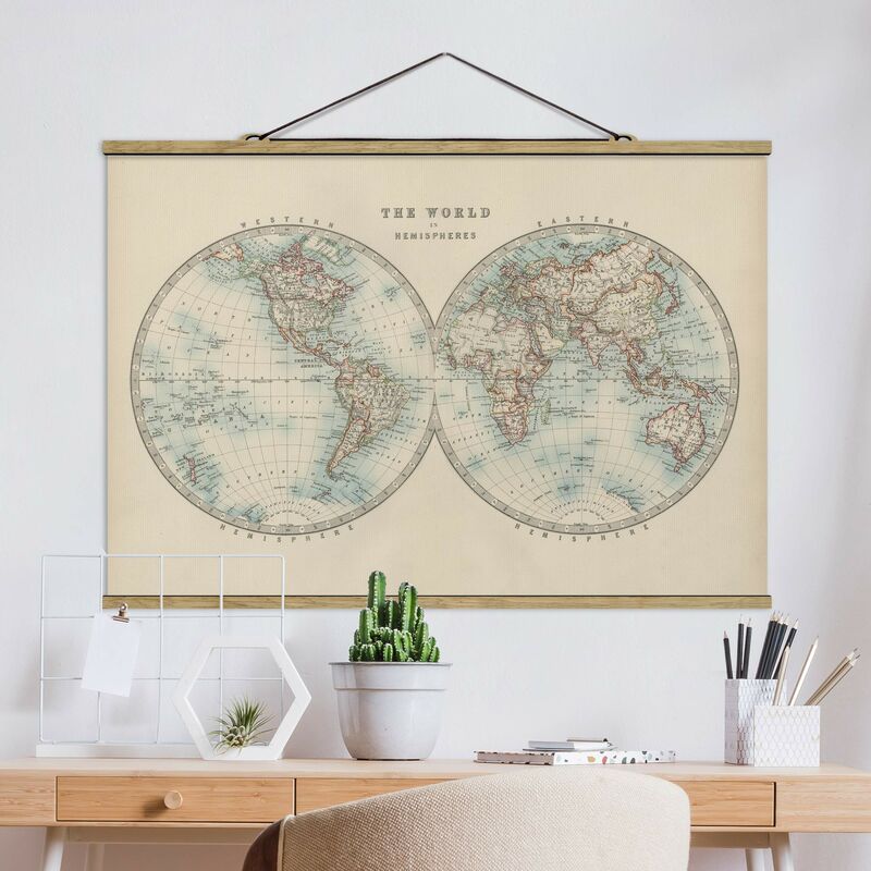 

Imagen de tela - Vintage World Map The Two Hemispheres - Apaisado 2:3 Dimensión LxA: 33.5cm x 50cm