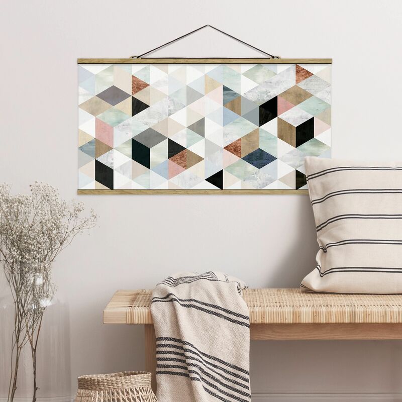 

Imagen de tela - Watercolor Mosaic With Triangles I - Apaisado 1:2 Dimensión LxA: 40cm x 80cm