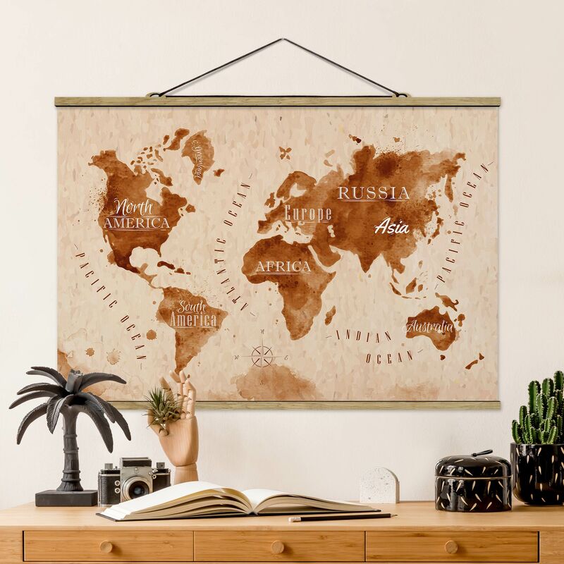 

Imagen de tela - Watercolor Optics World Map Beige Brown - Apaisado 2:3 Dimensión LxA: 66.5cm x 100cm