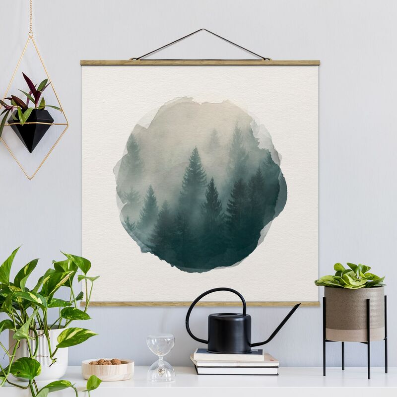 

Imagen de tela - Watercolors - Coniferous Forest In Fog - Cuadrado 1:1 Dimensión LxA: 80cm x 80cm