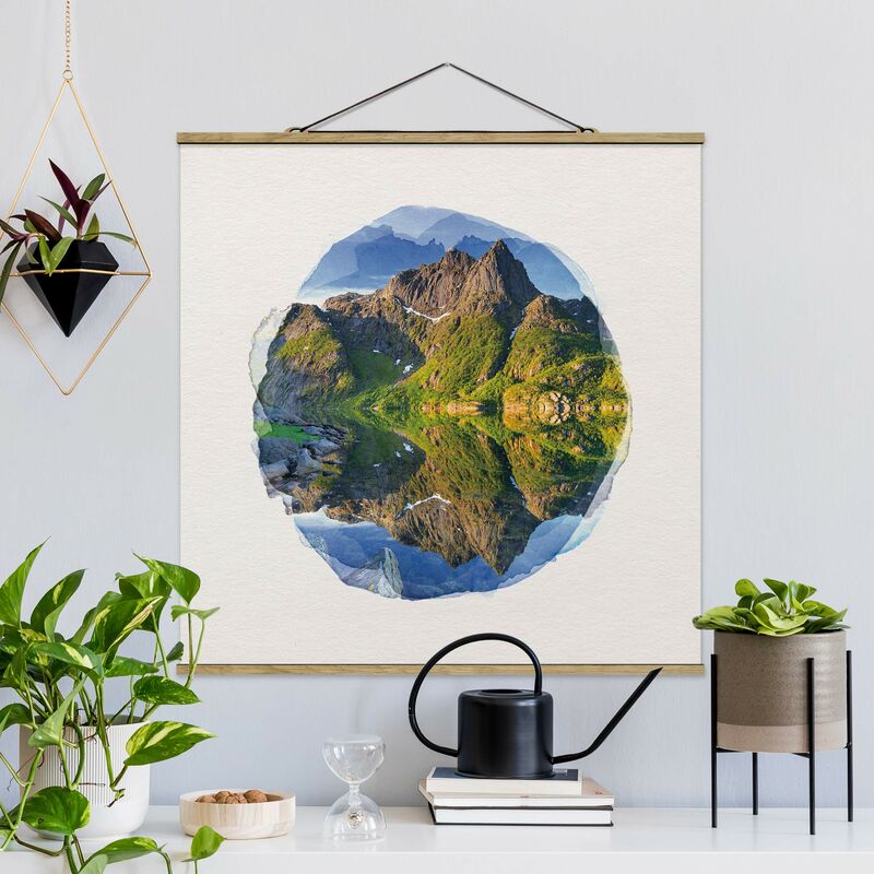 

Imagen de tela - Watercolors - Mountain Landscape With Water Reflection In Norway - Cuadrado 1:1 Dimensión LxA: 80cm x 80cm