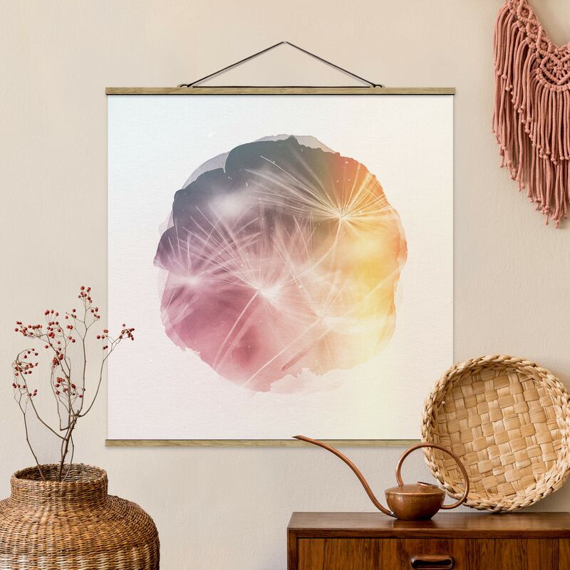 

Imagen de tela - Watercolors - Moving Dandelions Close Up On Black Background - Cuadrado 1:1 Dimensión LxA: 80cm x 80cm