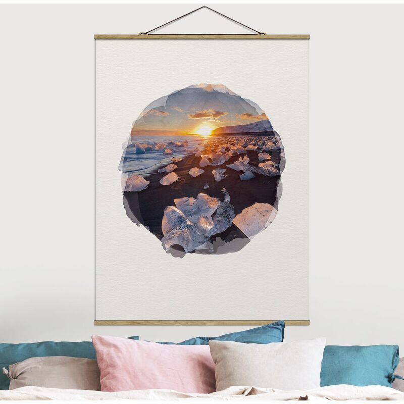 

Imagen de tela - Watercolors - Chunks Of Ice On The Beach Iceland - Alto 4:3 Dimensión LxA: 133.5cm x 100cm
