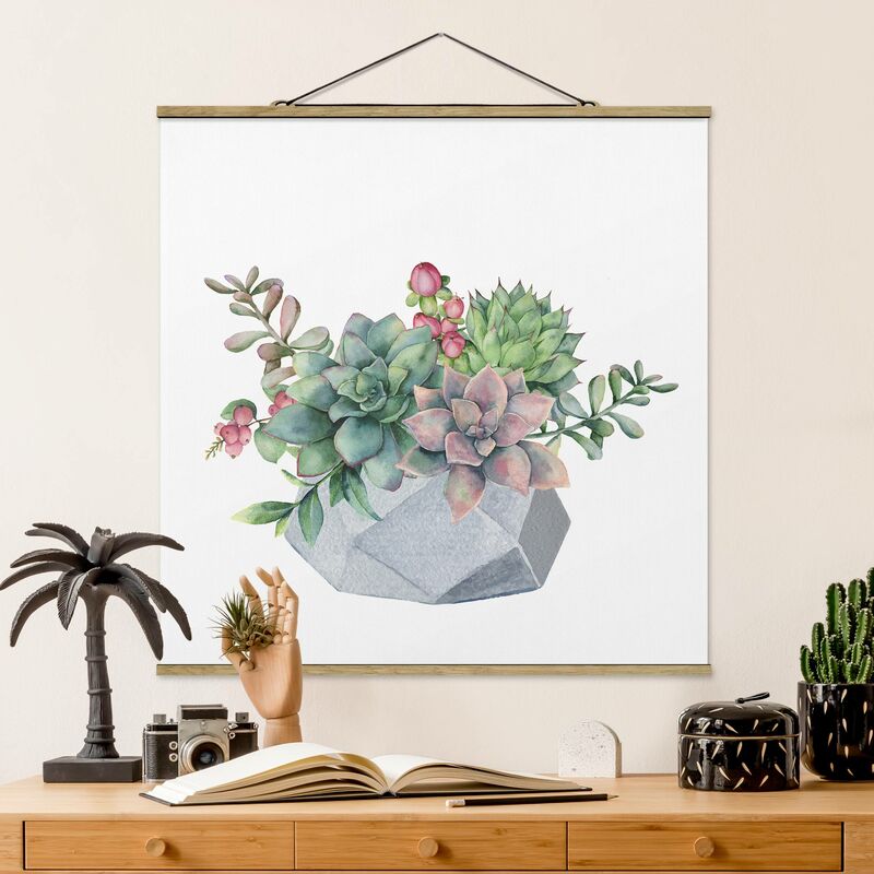 

Imagen de tela - Watercolour Succulents Illustration - Cuadrado 1:1 Dimensión LxA: 80cm x 80cm