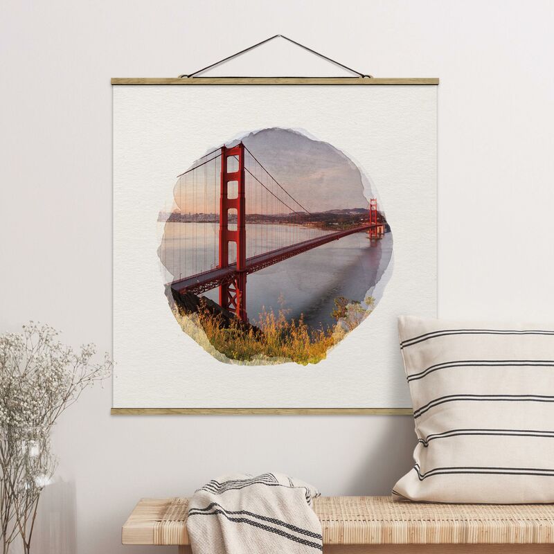 

Imagen de tela - Watercolors - Golden Gate Bridge In San Francisco - Cuadrado 1:1 Dimensión LxA: 50cm x 50cm