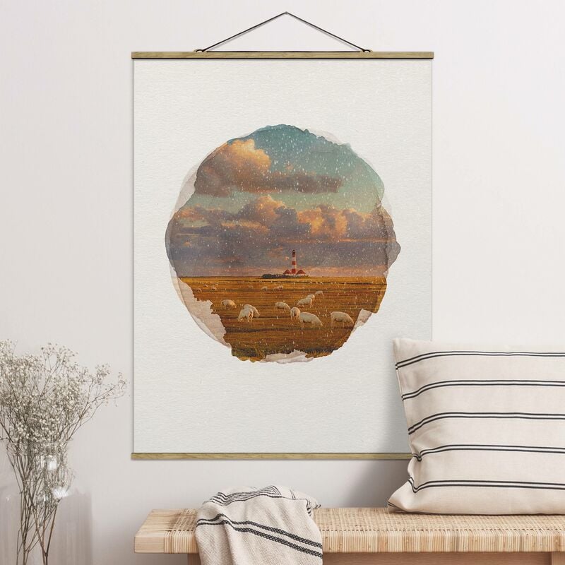 

Imagen de tela - Watercolors - North Sea Lighthouse With Sheep Herd - Alto 4:3 Dimensión LxA: 66.4cm x 50cm
