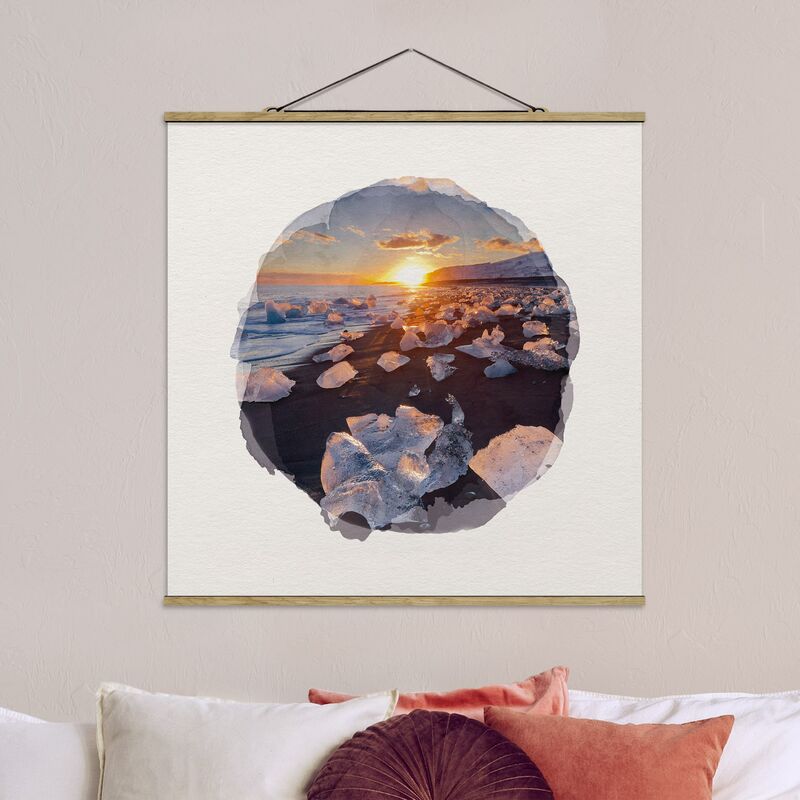 

Imagen de tela - Watercolors - Chunks Of Ice On The Beach Iceland - Cuadrado 1:1 Dimensión LxA: 80cm x 80cm