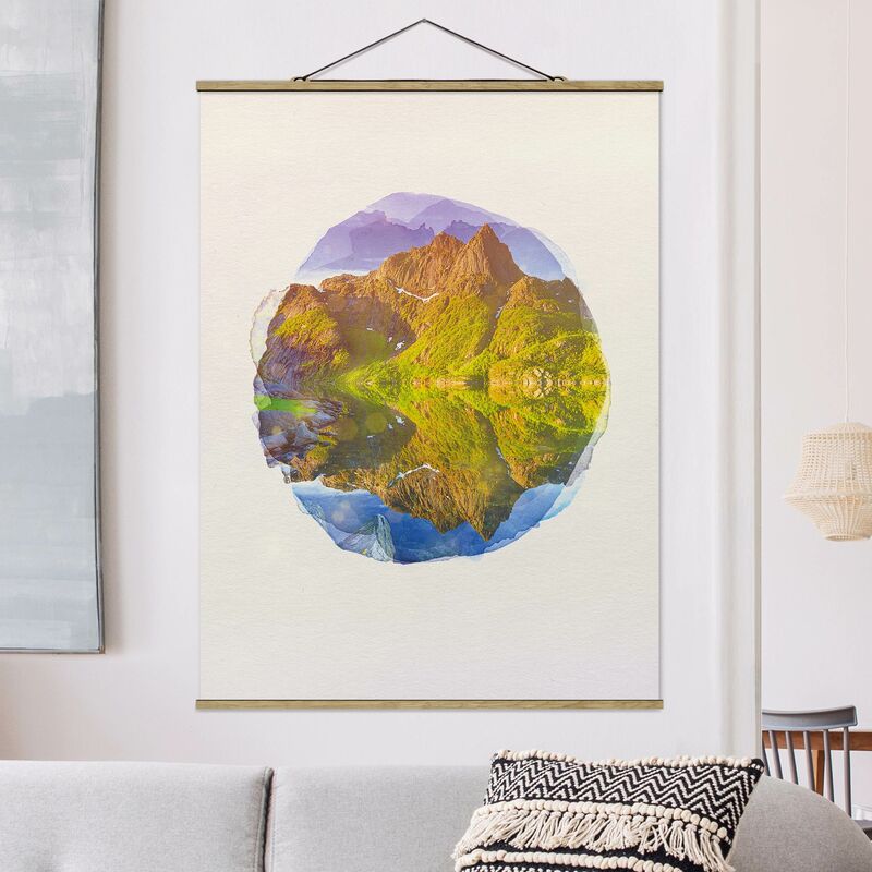 

Imagen de tela - Watercolors - Mountain Landscape With Water Reflection In Norway - Alto 4:3 Dimensión LxA: 133.5cm x 100cm
