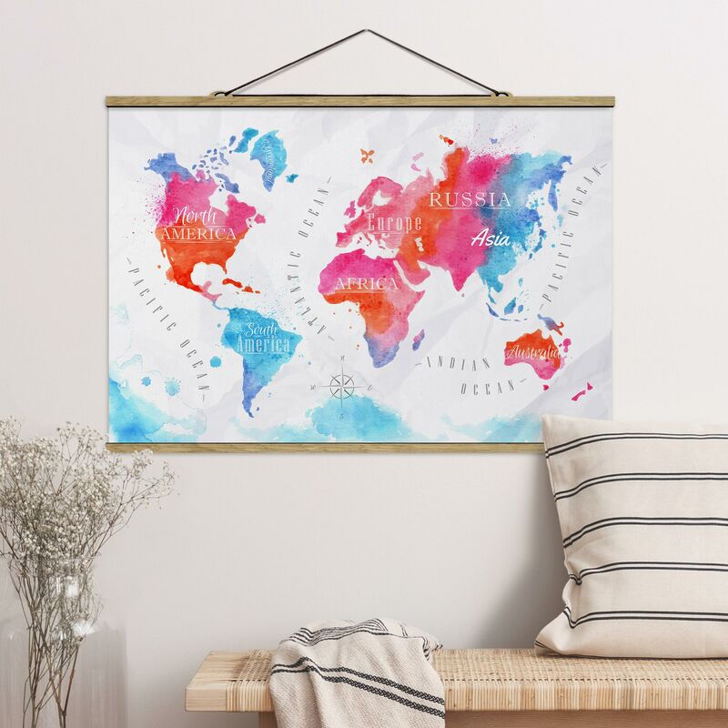 

Imagen de tela - World Map Watercolor Red Blue - Apaisado 2:3 Dimensión LxA: 33.5cm x 50cm