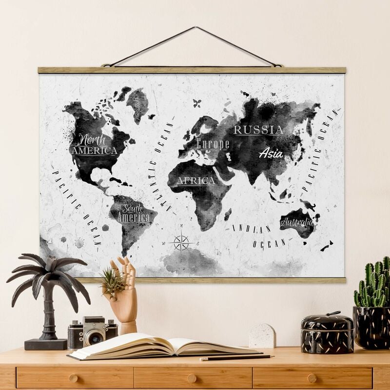 

Imagen de tela - World Map Watercolor Black - Apaisado 2:3 Dimensión LxA: 53.5cm x 80cm