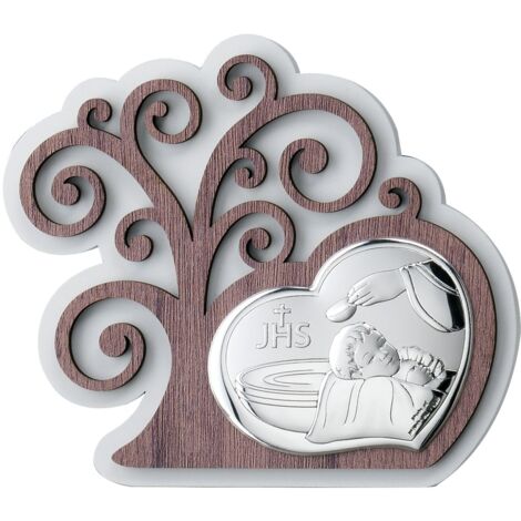 Imagen moderna del ángel guardián plateado sobre la cuna del Árbol de la Vida Tamaño: 15x13cm SKU: VLL330
