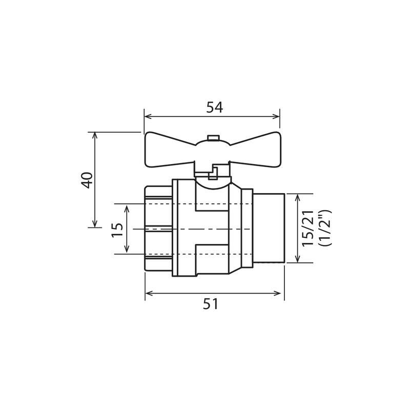 Vanne ACS d'arrêt à boisseau papillon MF1/2''(15/21)