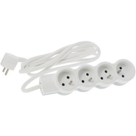 Rallonge multiprise 4 prises de courant 2P+T 16A 230V avec cordon 1,5m blanc et gris (049475/050055)