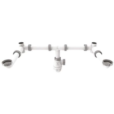 Siphon lavabo double vasque – Tubulure bi-matière extensible – Sortie unique pour 2 vasques – Débit 36 litres/minute – Selection P Pro