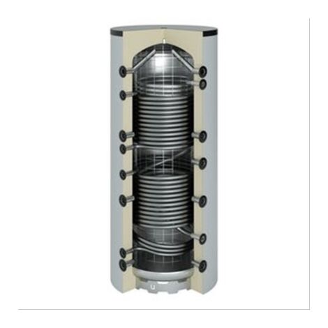 Ballon sanitaire-chauffage acier 1000 litres 2 serpentin, prépa eau chaude inox 2070x790(900) Classe A+