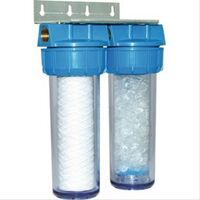 Double porte filtre à eau 93/4 - 20/27F bypass laiton + cartouche filtre  sédiment 20µm et CA - Adoucisseur Eau