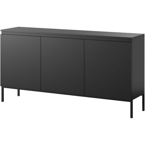 Selsey – Commode enfant 3 portes noir – Structure en aggloméré 16mm – Pieds en acier 17cm – Charge max 5kg par étagère (1/5)