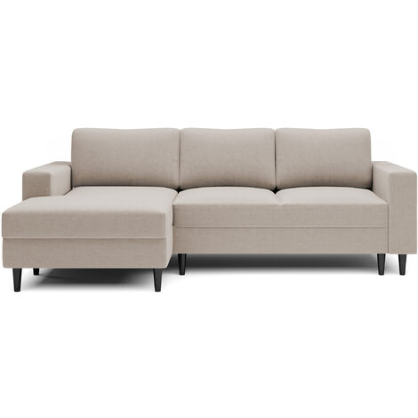 Selsey NALIKA - Canapé d'angle - 230 cm - en L avec un coffre de rangement - velours hydrophobe - beige - côté gauche (1/5)