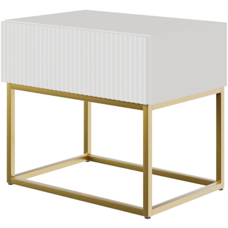 Selsey VELDIO - Table de chevet - 50 cm - blanc avec pieds dorés (1/5)