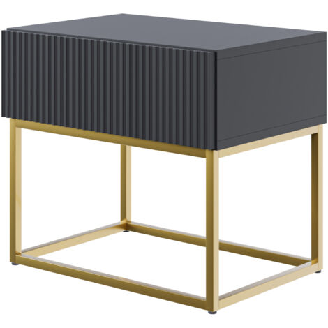 Selsey VELDIO - Table de chevet - 50 cm - noir avec pieds dorés (1/5)