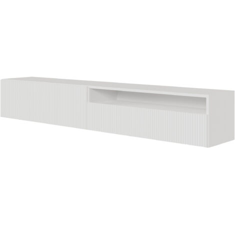 Selsey – Meuble TV suspendu 175 cm avec niche – Blanc – Panneau stratifié mat – Design minimaliste – Pour équipements audiovisuels (1/5)