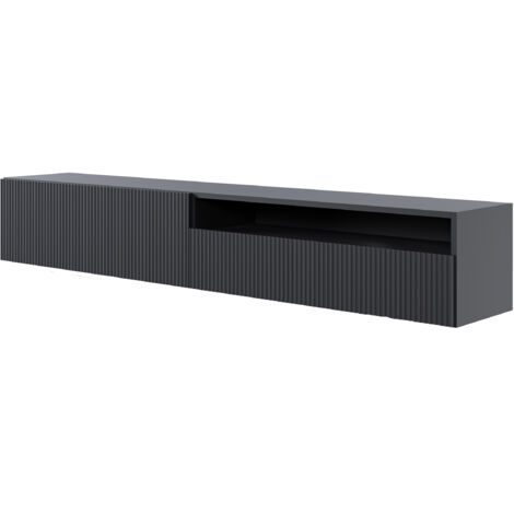 Selsey – Meuble TV suspendu 175 cm avec niche – Panneau stratifié noir – Façade en MDF – Design minimaliste pour salon moderne (1/5)