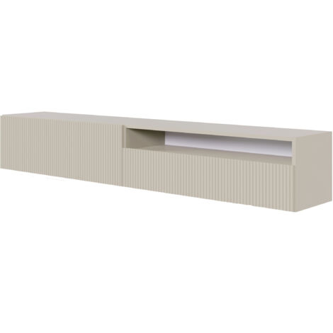 Selsey – Meuble TV suspendu 175 cm avec niche – Corps en panneau stratifié 16 mm – Résistant à l'humidité et aux rayures – Finition mat taupe
