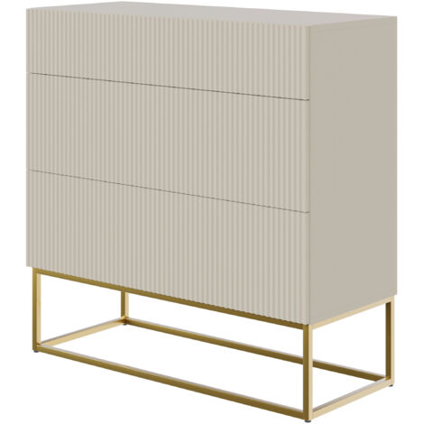 Selsey – Commode avec 3 tiroirs 90 cm – Taupe (gris-beige) – Panneau stratifié mat – Pieds en acier peint par poudrage (1/5)