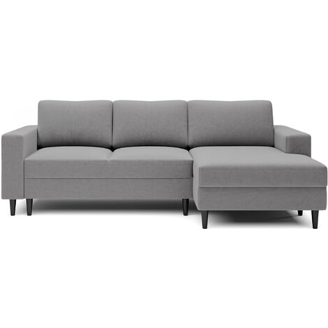 Selsey NALIKA - Canapé d'angle - 230 cm - en L avec un coffre de rangement - velours hydrophobe - gris - côté droit (1/5)