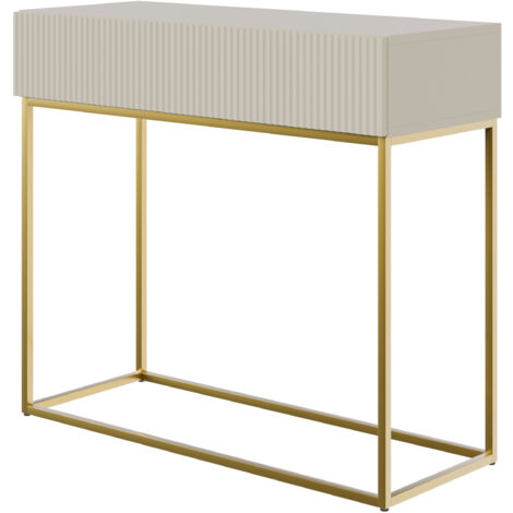 Selsey – Table console 90 cm taupe (gris-beige) – Pieds en acier peint par poudrage – Tiroir à ouverture par pression – Résistant à l'humidité (1/5)
