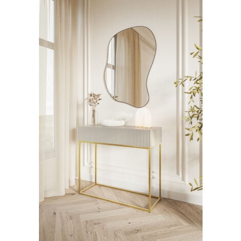 Consolle VELDIO 90 Cm Taupe Con Gambe Oro - Mobile Elegante Con Cassetto - Per Ingresso O Soggiorno - Foto 7