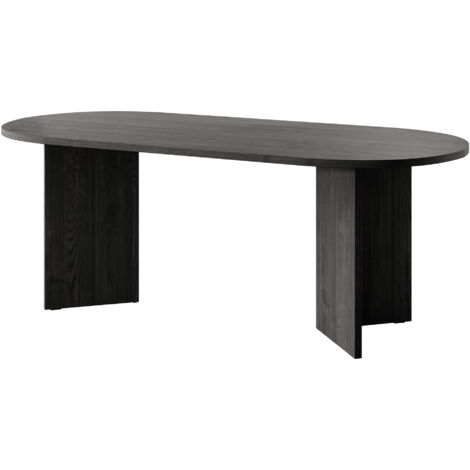 Selsey – Table de salle à manger ovale 90x203,6cm – Frêne Portland Noir – Hauteur 75cm – Pieds droits pour stabilité – Assemblage autonome
