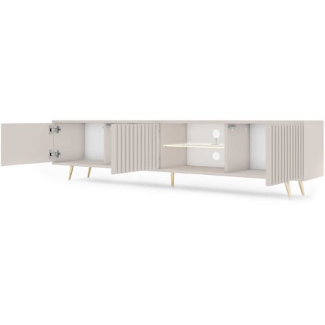 Selsey BELLO - Meuble TV - 175 cm - avec façades à lamelles - Taupe (Gris-Beige)
