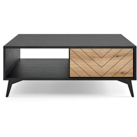 Selsey BOULIA - Table basse - 104x68 cm - noir/chêne Evoke motif à chevrons