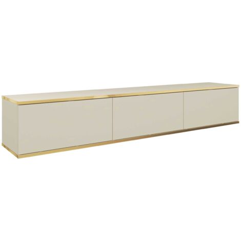 Selsey – Meuble TV mural 175 cm beige – 3 étagères verrouillables – Protection des bords en ABS – Pour TV jusqu'à 75' (1/3)
