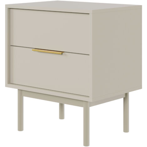 Selsey – Table de chevet 54 cm – 2 tiroirs – Panneau stratifié résistant – Couleur taupe (gris-beige) – Design moderne avec poignée dorée (1/5)