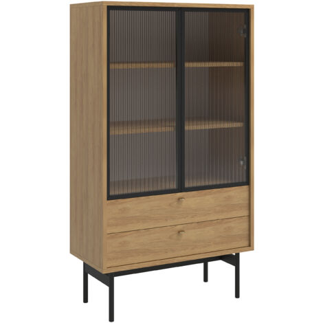 Selsey OLAR - Vitrine basse - 85cm - avec deux tiroirs - couleur du bois de caryer (1/5)