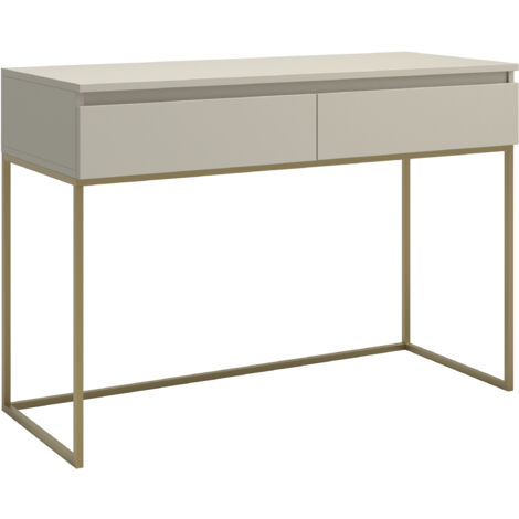 Selsey – Coiffeuse enfant 120 cm – Panneau de particules gris taupe avec pieds en métal doré – 2 tiroirs – Chants ABS pour protection (1/5)